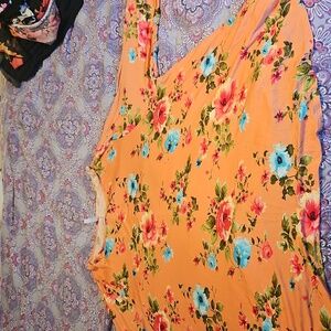 Floral Women's Top in Orange and Blue